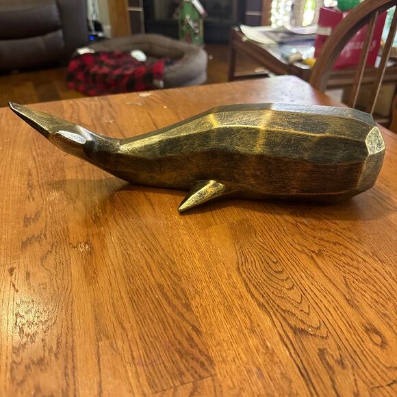 Pier 1 Polyresin Coastal Whale Nautical Sculpture. Antiqued Brushed Gold. Rare - Picture 6 of 7